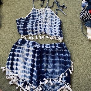 zaful blue and white set
